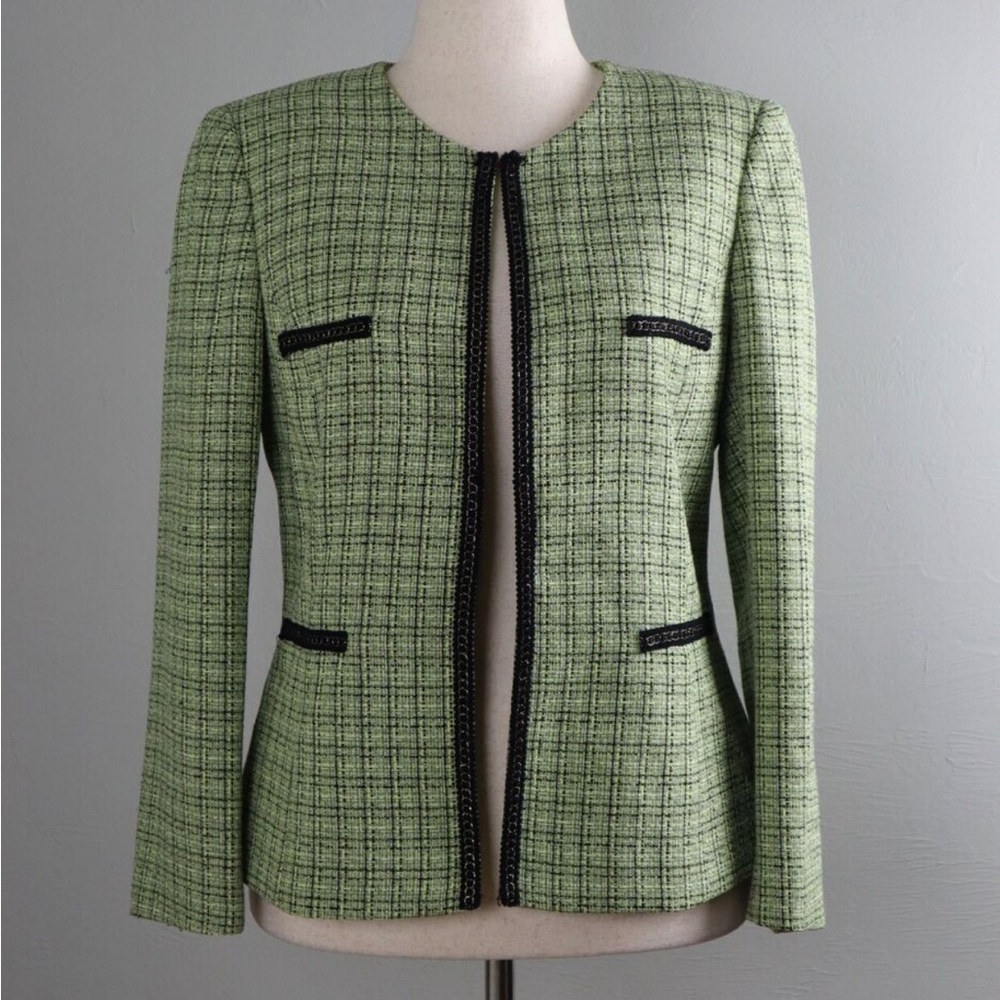 Structured Hook Closure Plaid Lined Jacket